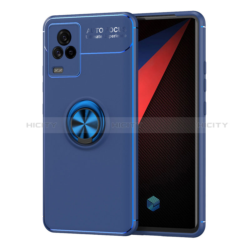 Coque Ultra Fine Silicone Souple Housse Etui avec Support Bague Anneau Aimante Magnetique SD2 pour Vivo iQOO 7 Legend 5G Bleu Plus