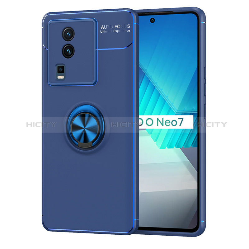 Coque Ultra Fine Silicone Souple Housse Etui avec Support Bague Anneau Aimante Magnetique SD2 pour Vivo iQOO Neo7 5G Bleu Plus