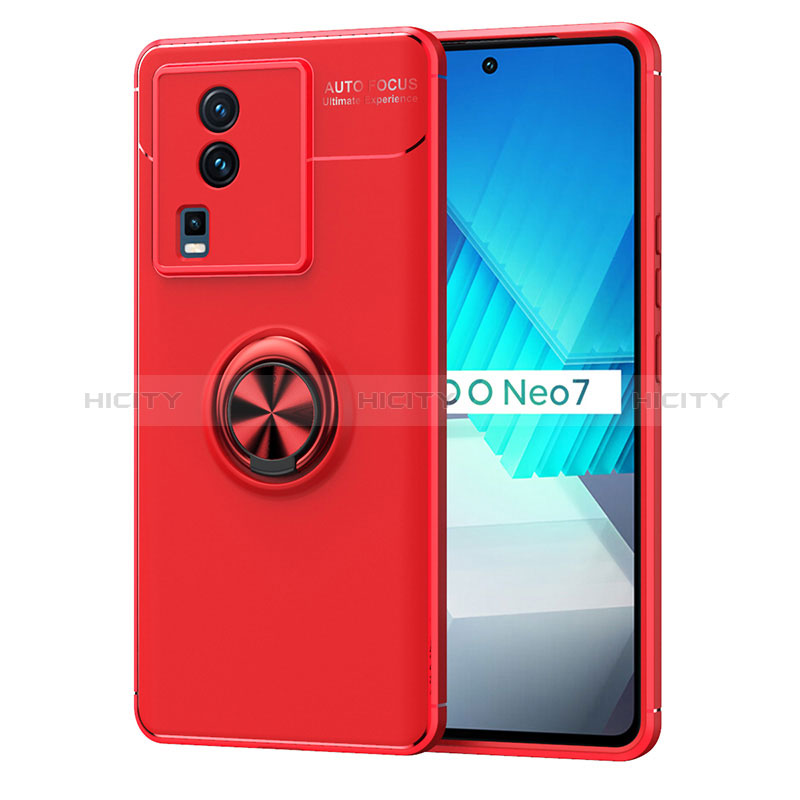 Coque Ultra Fine Silicone Souple Housse Etui avec Support Bague Anneau Aimante Magnetique SD2 pour Vivo iQOO Neo7 5G Rouge Plus