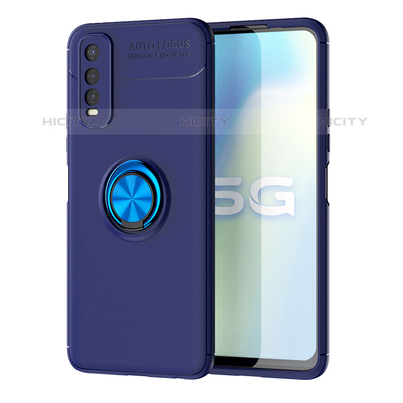 Coque Ultra Fine Silicone Souple Housse Etui avec Support Bague Anneau Aimante Magnetique SD2 pour Vivo iQOO U1 Bleu Plus