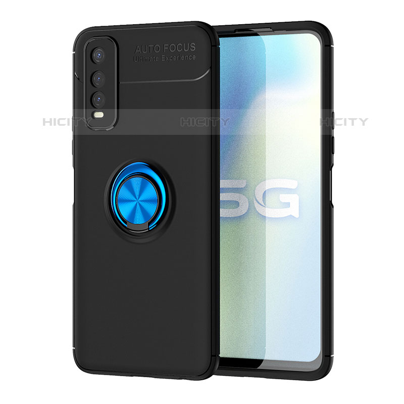 Coque Ultra Fine Silicone Souple Housse Etui avec Support Bague Anneau Aimante Magnetique SD2 pour Vivo iQOO U1 Bleu et Noir Plus