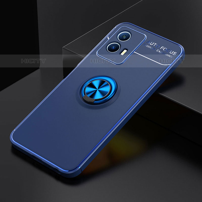 Coque Ultra Fine Silicone Souple Housse Etui avec Support Bague Anneau Aimante Magnetique SD2 pour Vivo iQOO U5 5G Bleu Plus