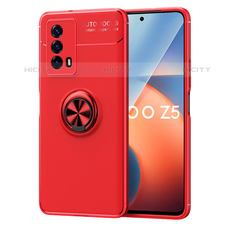 Coque Ultra Fine Silicone Souple Housse Etui avec Support Bague Anneau Aimante Magnetique SD2 pour Vivo iQOO Z5 5G Rouge Plus