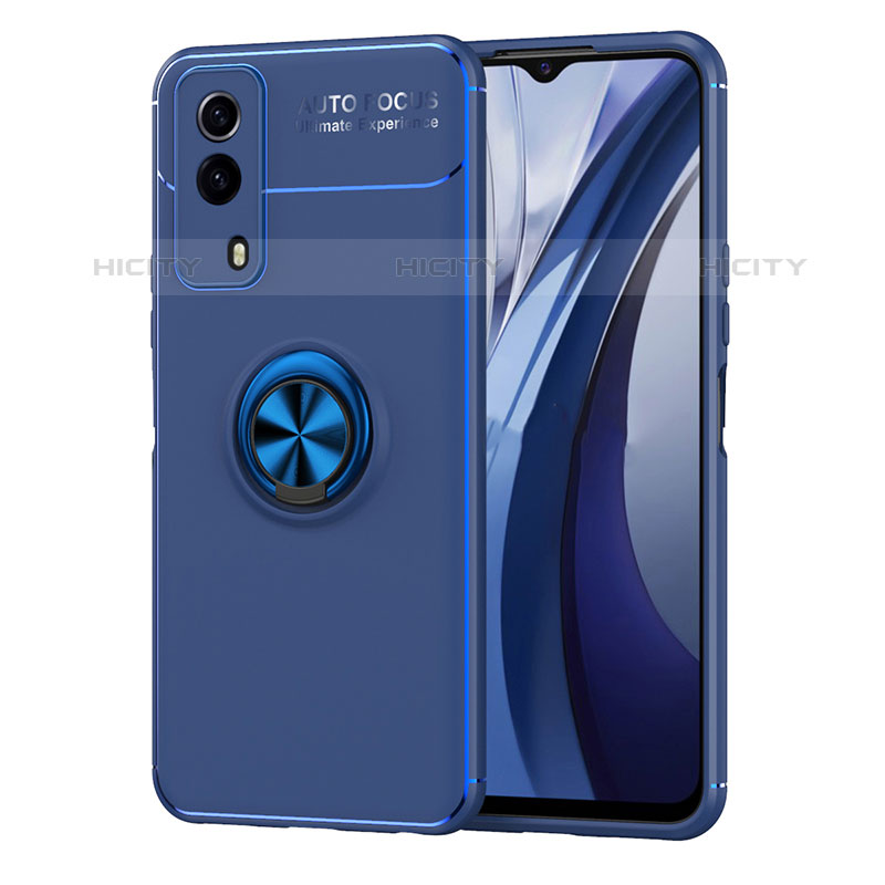 Coque Ultra Fine Silicone Souple Housse Etui avec Support Bague Anneau Aimante Magnetique SD2 pour Vivo iQOO Z5x 5G Bleu Plus