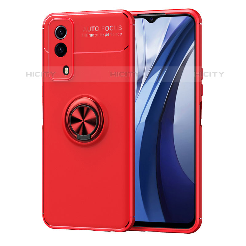 Coque Ultra Fine Silicone Souple Housse Etui avec Support Bague Anneau Aimante Magnetique SD2 pour Vivo iQOO Z5x 5G Rouge Plus