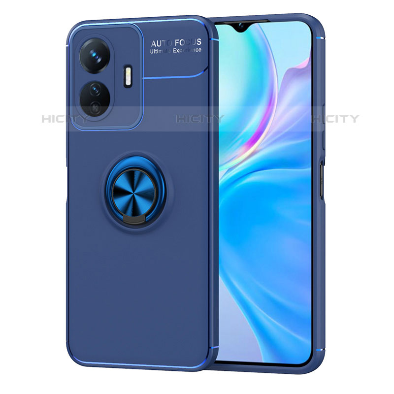 Coque Ultra Fine Silicone Souple Housse Etui avec Support Bague Anneau Aimante Magnetique SD2 pour Vivo iQOO Z6 Lite 5G Bleu Plus