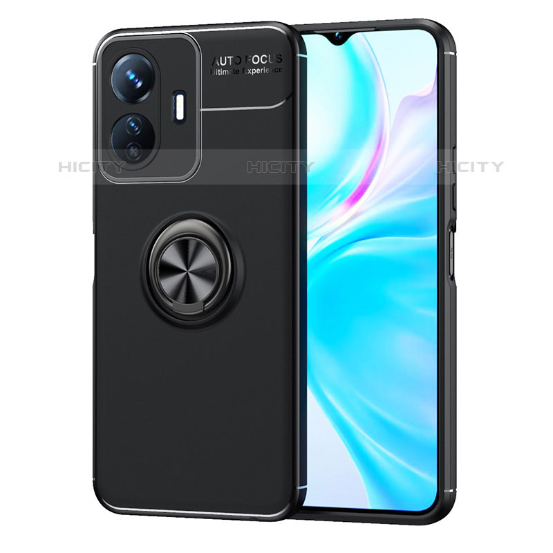 Coque Ultra Fine Silicone Souple Housse Etui avec Support Bague Anneau Aimante Magnetique SD2 pour Vivo iQOO Z6 Lite 5G Noir Plus