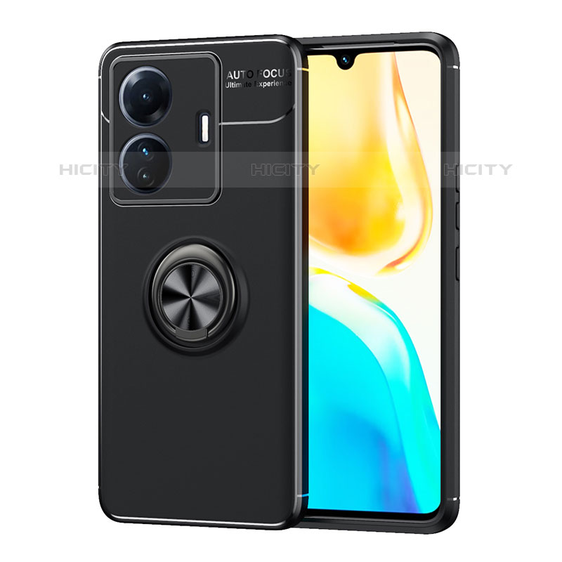 Coque Ultra Fine Silicone Souple Housse Etui avec Support Bague Anneau Aimante Magnetique SD2 pour Vivo T1 Pro 5G Noir Plus