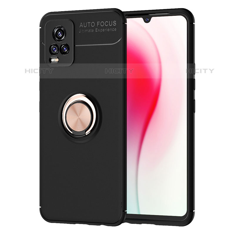 Coque Ultra Fine Silicone Souple Housse Etui avec Support Bague Anneau Aimante Magnetique SD2 pour Vivo V20 (2021) Or et Noir Plus