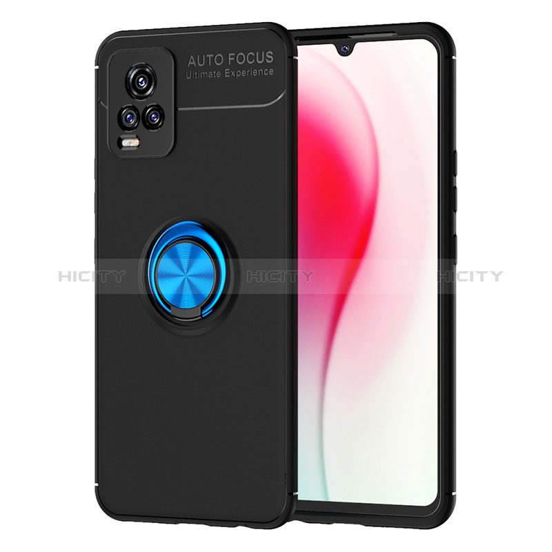 Coque Ultra Fine Silicone Souple Housse Etui avec Support Bague Anneau Aimante Magnetique SD2 pour Vivo V20 Bleu et Noir Plus