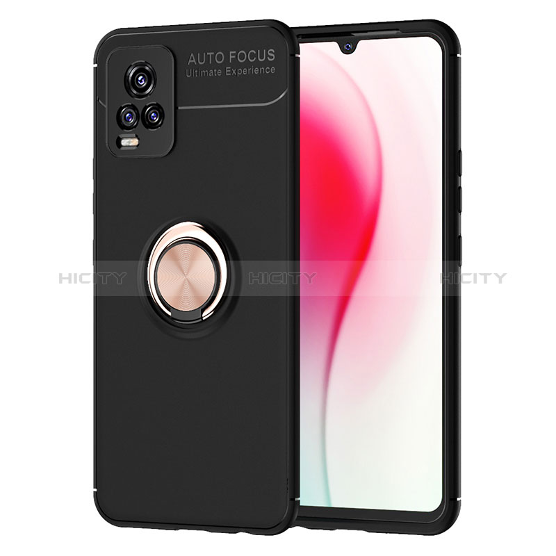 Coque Ultra Fine Silicone Souple Housse Etui avec Support Bague Anneau Aimante Magnetique SD2 pour Vivo V20 Or et Noir Plus