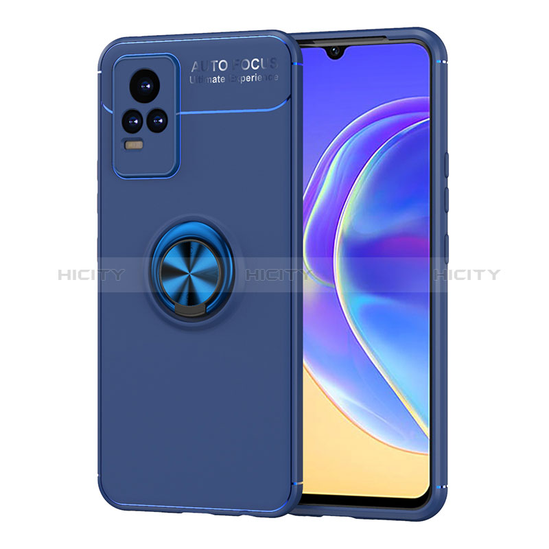 Coque Ultra Fine Silicone Souple Housse Etui avec Support Bague Anneau Aimante Magnetique SD2 pour Vivo V21e 4G Bleu Plus