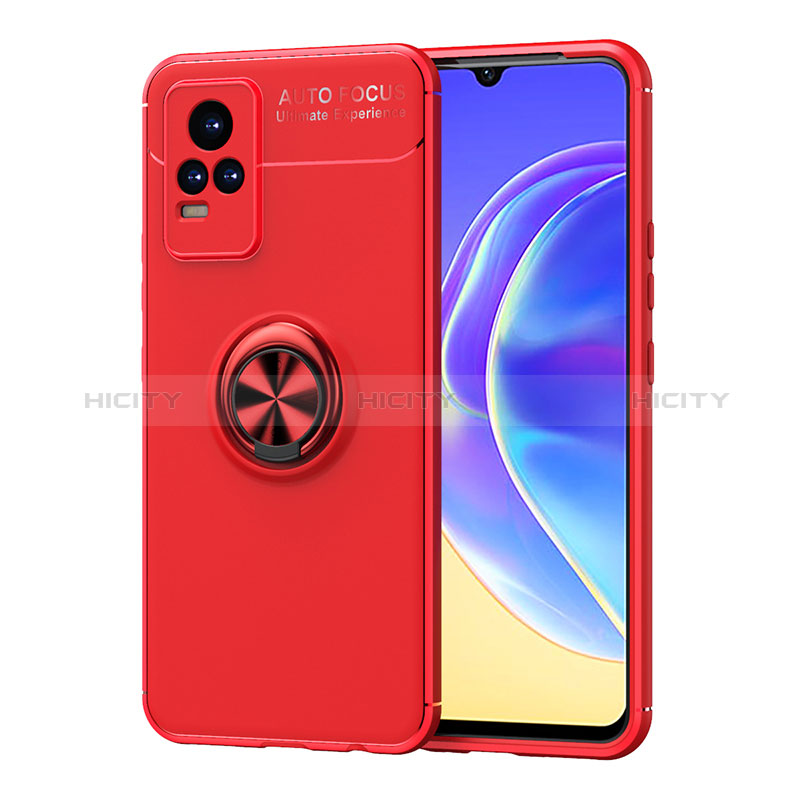 Coque Ultra Fine Silicone Souple Housse Etui avec Support Bague Anneau Aimante Magnetique SD2 pour Vivo V21e 4G Rouge Plus