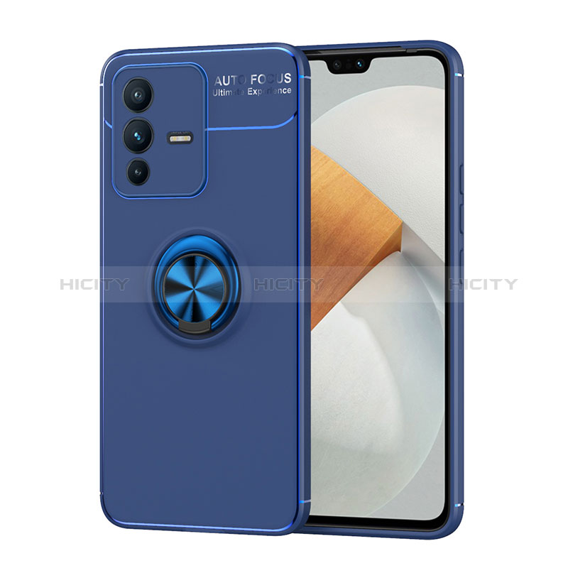 Coque Ultra Fine Silicone Souple Housse Etui avec Support Bague Anneau Aimante Magnetique SD2 pour Vivo V23 5G Bleu Plus