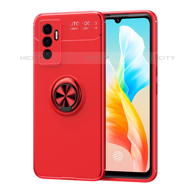 Coque Ultra Fine Silicone Souple Housse Etui avec Support Bague Anneau Aimante Magnetique SD2 pour Vivo V23e 5G Rouge Plus