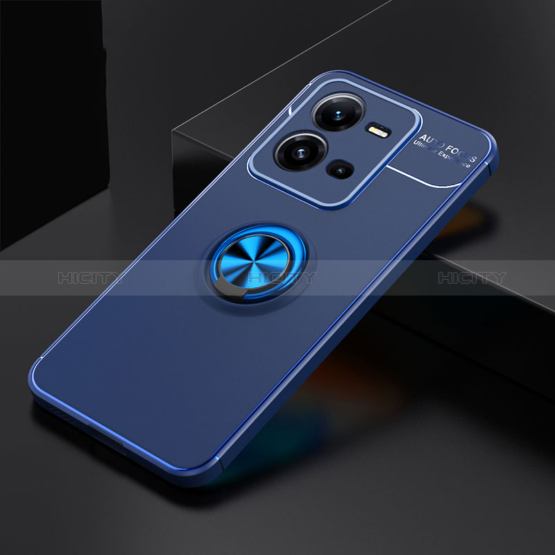 Coque Ultra Fine Silicone Souple Housse Etui avec Support Bague Anneau Aimante Magnetique SD2 pour Vivo V25 5G Bleu Plus