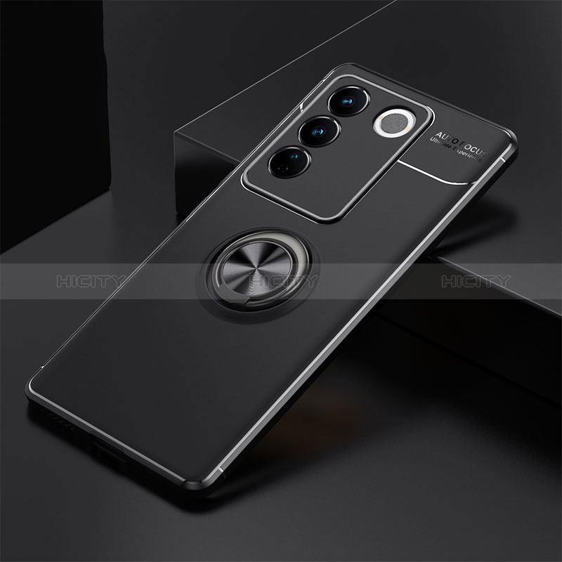 Coque Ultra Fine Silicone Souple Housse Etui avec Support Bague Anneau Aimante Magnetique SD2 pour Vivo V27 5G Noir Plus