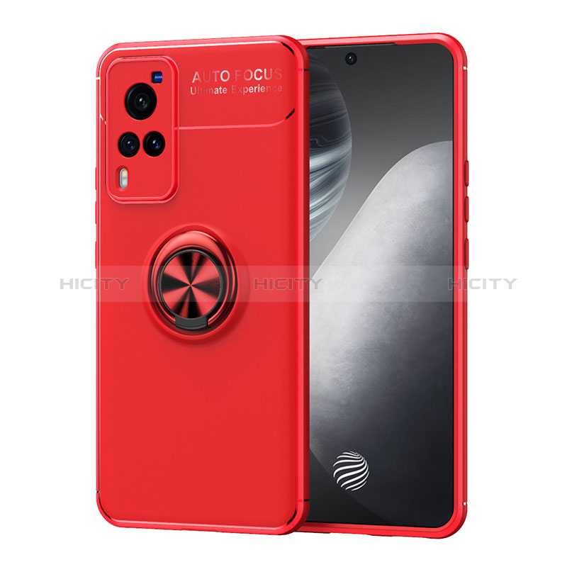 Coque Ultra Fine Silicone Souple Housse Etui avec Support Bague Anneau Aimante Magnetique SD2 pour Vivo X60 Pro 5G Rouge Plus