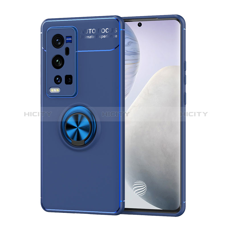 Coque Ultra Fine Silicone Souple Housse Etui avec Support Bague Anneau Aimante Magnetique SD2 pour Vivo X60 Pro+ Plus 5G Bleu Plus