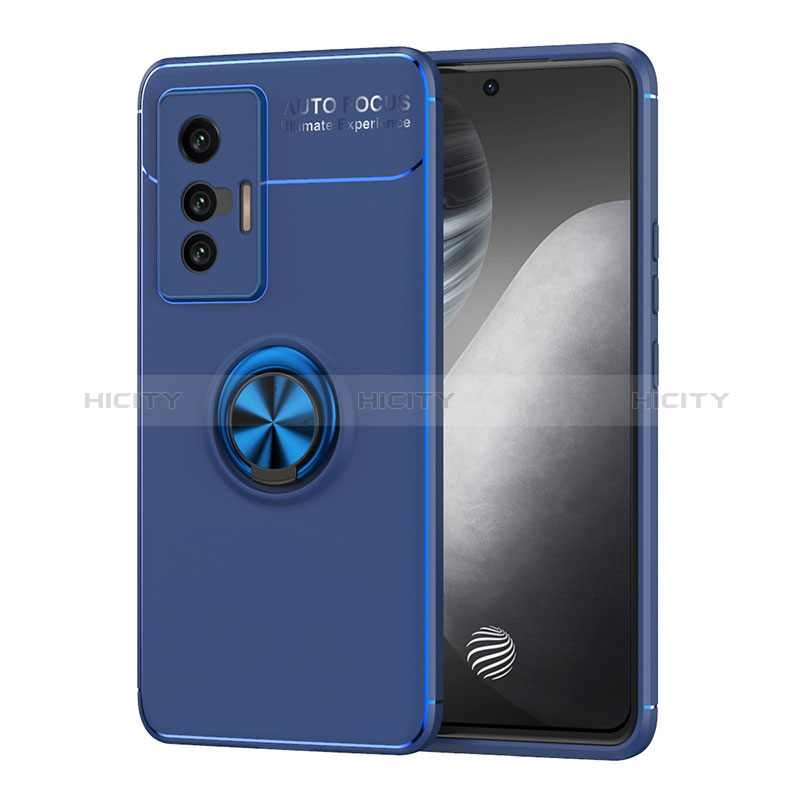 Coque Ultra Fine Silicone Souple Housse Etui avec Support Bague Anneau Aimante Magnetique SD2 pour Vivo X70t Bleu Plus