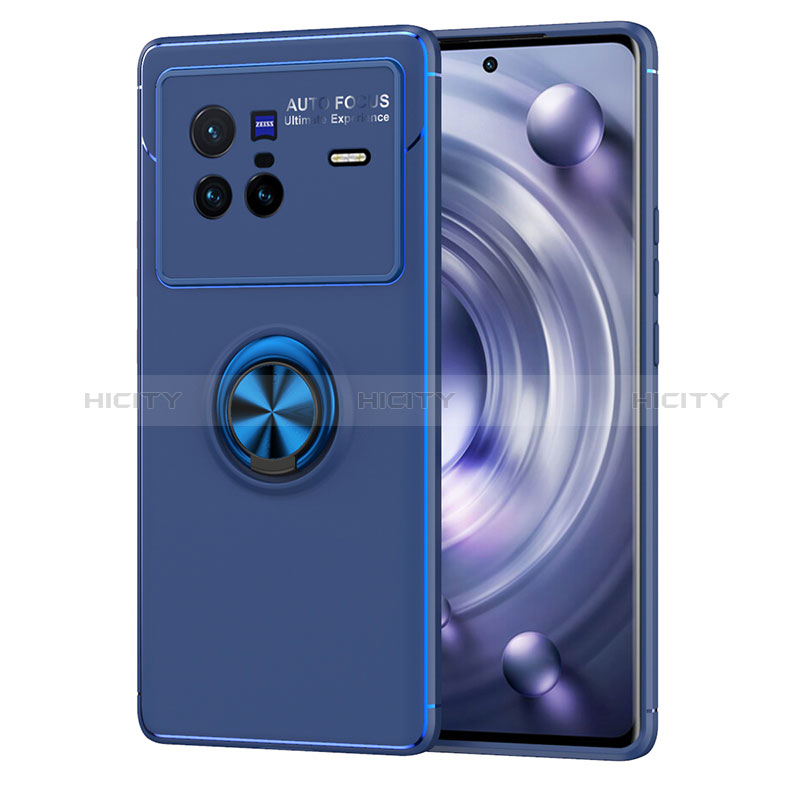 Coque Ultra Fine Silicone Souple Housse Etui avec Support Bague Anneau Aimante Magnetique SD2 pour Vivo X80 5G Bleu Plus