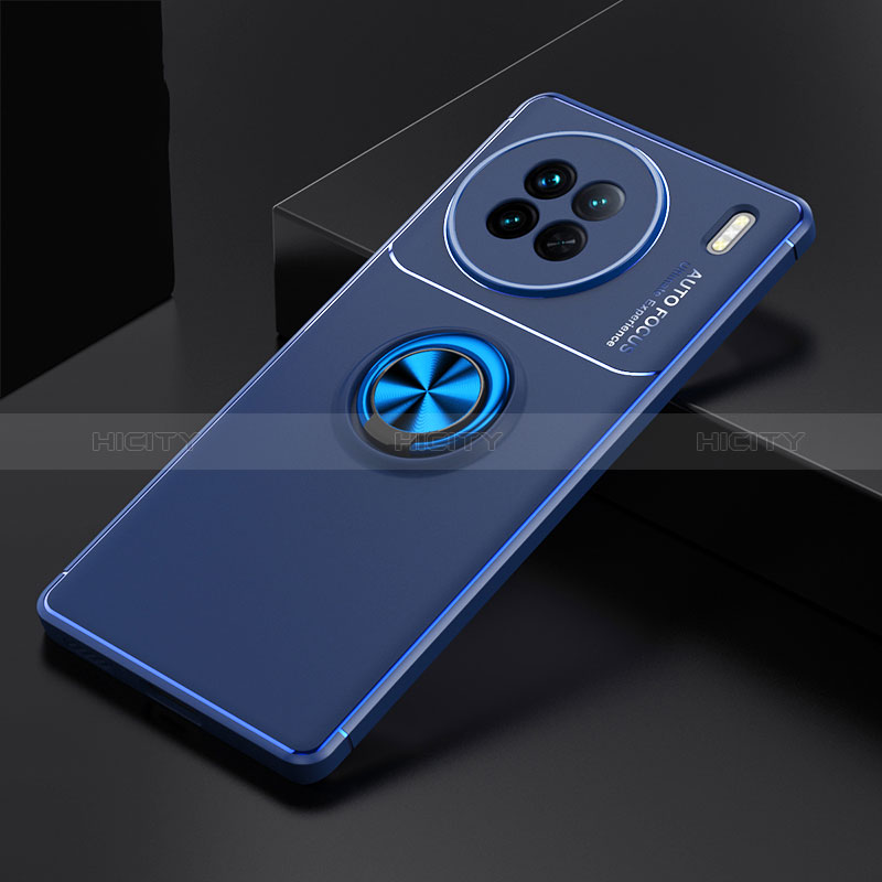 Coque Ultra Fine Silicone Souple Housse Etui avec Support Bague Anneau Aimante Magnetique SD2 pour Vivo X90 5G Bleu Plus