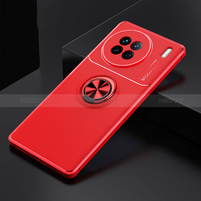 Coque Ultra Fine Silicone Souple Housse Etui avec Support Bague Anneau Aimante Magnetique SD2 pour Vivo X90 5G Rouge Plus