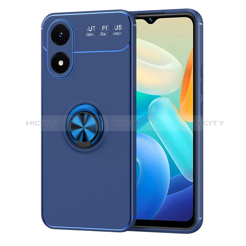 Coque Ultra Fine Silicone Souple Housse Etui avec Support Bague Anneau Aimante Magnetique SD2 pour Vivo Y02S Bleu Plus