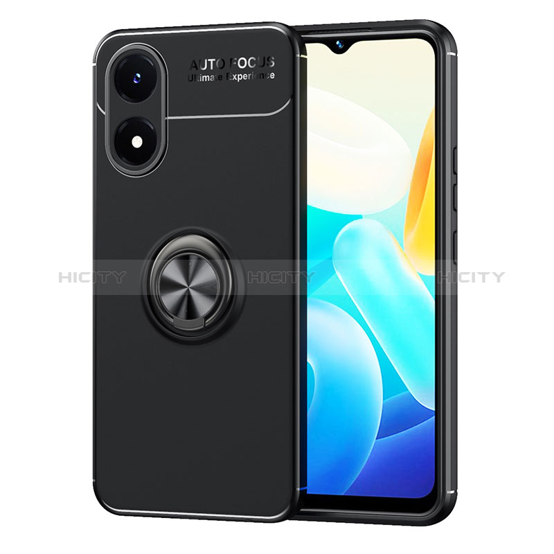 Coque Ultra Fine Silicone Souple Housse Etui avec Support Bague Anneau Aimante Magnetique SD2 pour Vivo Y02S Noir Plus