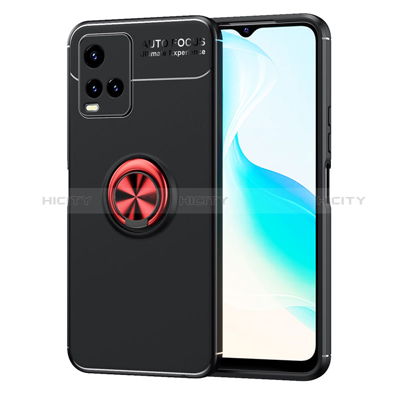 Coque Ultra Fine Silicone Souple Housse Etui avec Support Bague Anneau Aimante Magnetique SD2 pour Vivo Y21 Rouge et Noir Plus