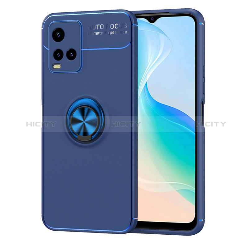 Coque Ultra Fine Silicone Souple Housse Etui avec Support Bague Anneau Aimante Magnetique SD2 pour Vivo Y21a Bleu Plus