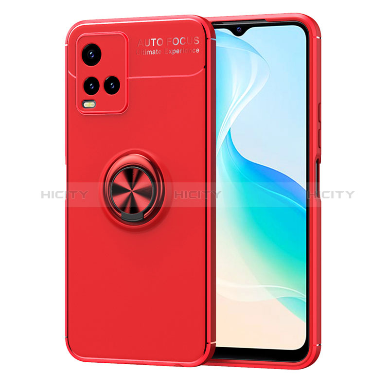 Coque Ultra Fine Silicone Souple Housse Etui avec Support Bague Anneau Aimante Magnetique SD2 pour Vivo Y21a Rouge Plus