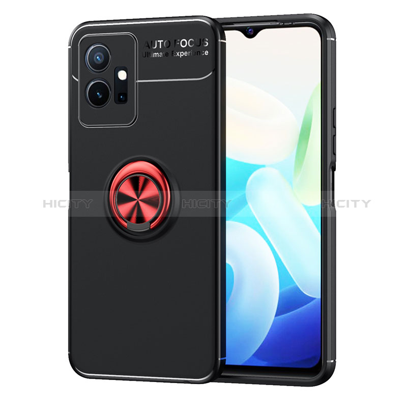 Coque Ultra Fine Silicone Souple Housse Etui avec Support Bague Anneau Aimante Magnetique SD2 pour Vivo Y30 5G Rouge et Noir Plus