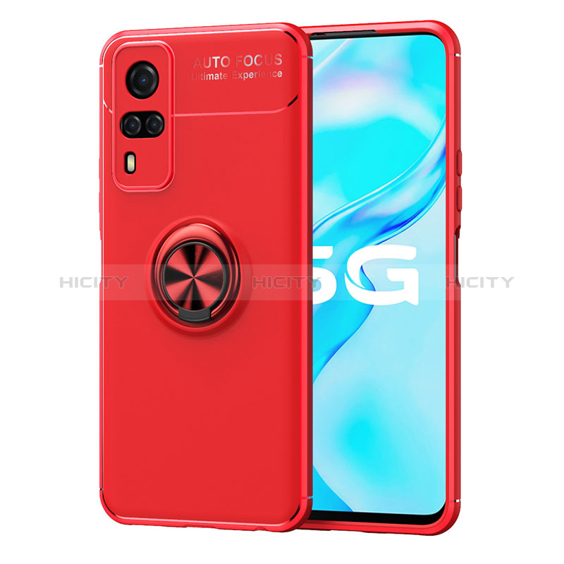 Coque Ultra Fine Silicone Souple Housse Etui avec Support Bague Anneau Aimante Magnetique SD2 pour Vivo Y31 (2021) Rouge Plus