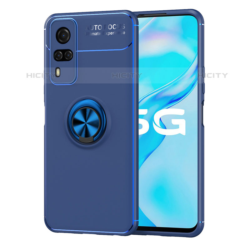 Coque Ultra Fine Silicone Souple Housse Etui avec Support Bague Anneau Aimante Magnetique SD2 pour Vivo Y51A Bleu Plus