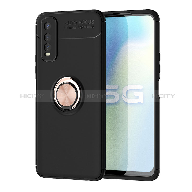 Coque Ultra Fine Silicone Souple Housse Etui avec Support Bague Anneau Aimante Magnetique SD2 pour Vivo Y51s 5G Or et Noir Plus