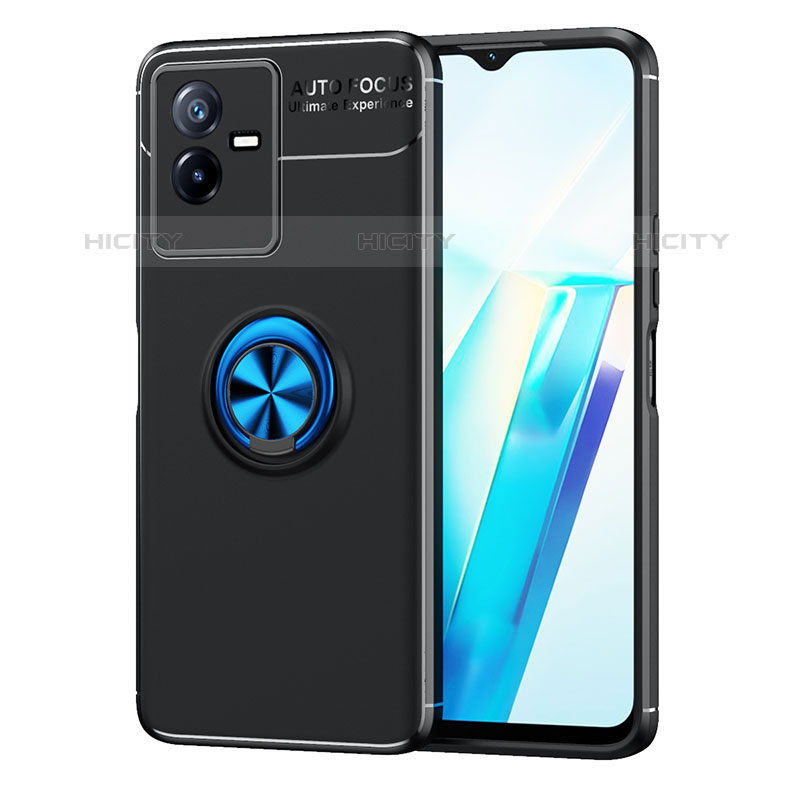 Coque Ultra Fine Silicone Souple Housse Etui avec Support Bague Anneau Aimante Magnetique SD2 pour Vivo Y73t Bleu et Noir Plus