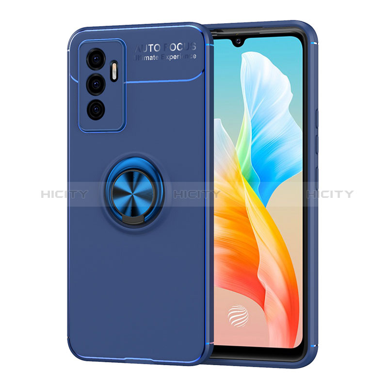 Coque Ultra Fine Silicone Souple Housse Etui avec Support Bague Anneau Aimante Magnetique SD2 pour Vivo Y75 4G Bleu Plus