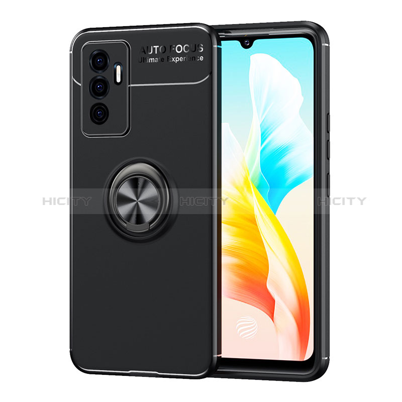 Coque Ultra Fine Silicone Souple Housse Etui avec Support Bague Anneau Aimante Magnetique SD2 pour Vivo Y75 4G Noir Plus