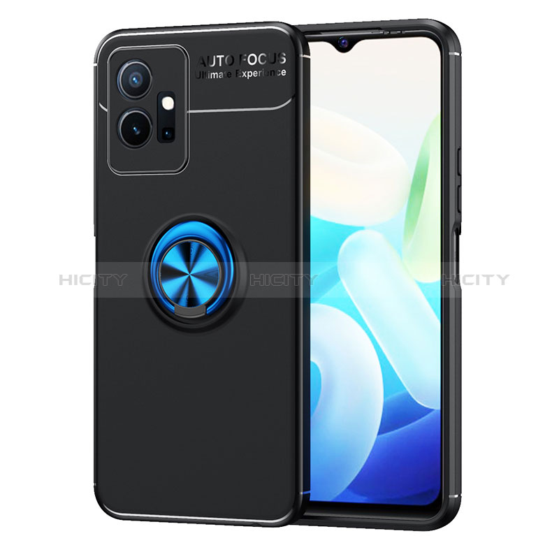 Coque Ultra Fine Silicone Souple Housse Etui avec Support Bague Anneau Aimante Magnetique SD2 pour Vivo Y75 5G Bleu et Noir Plus