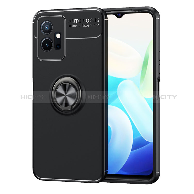 Coque Ultra Fine Silicone Souple Housse Etui avec Support Bague Anneau Aimante Magnetique SD2 pour Vivo Y75 5G Noir Plus