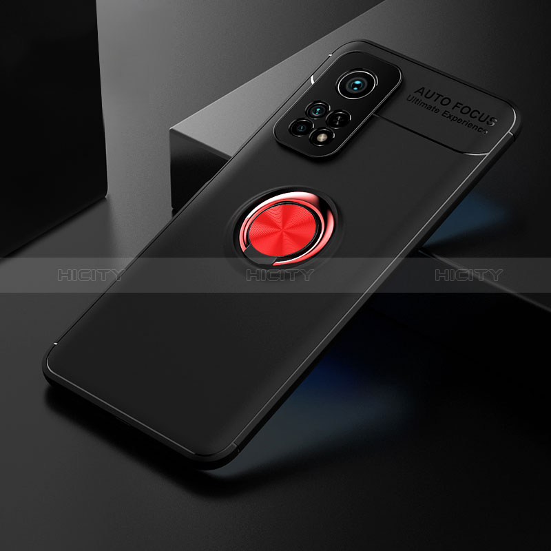 Coque Ultra Fine Silicone Souple Housse Etui avec Support Bague Anneau Aimante Magnetique SD2 pour Xiaomi Mi 10T 5G Rouge et Noir Plus