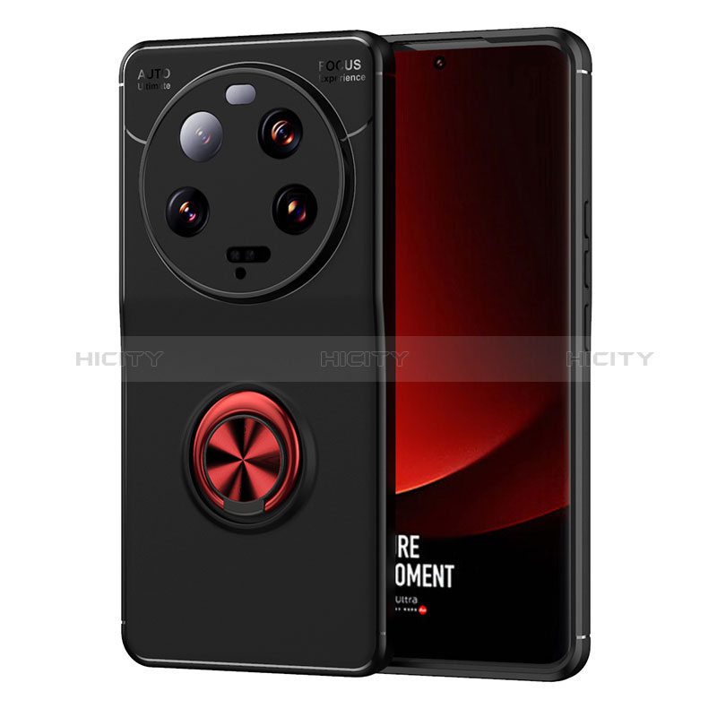 Coque Ultra Fine Silicone Souple Housse Etui avec Support Bague Anneau Aimante Magnetique SD2 pour Xiaomi Mi 13 Ultra 5G Rouge et Noir Plus