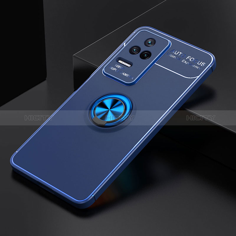 Coque Ultra Fine Silicone Souple Housse Etui avec Support Bague Anneau Aimante Magnetique SD2 pour Xiaomi Poco F4 5G Bleu Plus