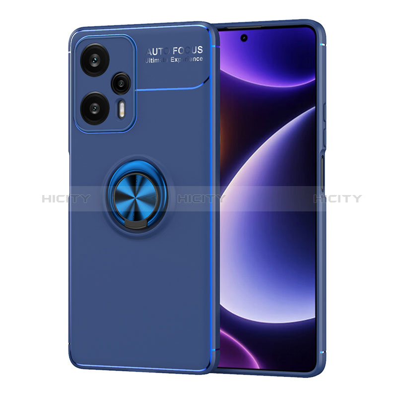 Coque Ultra Fine Silicone Souple Housse Etui avec Support Bague Anneau Aimante Magnetique SD2 pour Xiaomi Poco F5 5G Bleu Plus