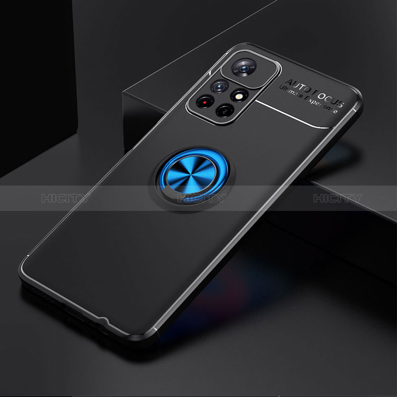 Coque Ultra Fine Silicone Souple Housse Etui avec Support Bague Anneau Aimante Magnetique SD2 pour Xiaomi Poco M4 Pro 5G Bleu et Noir Plus