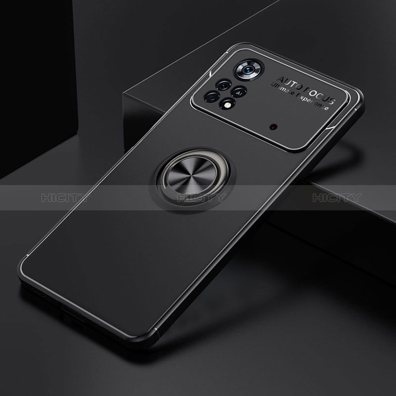 Coque Ultra Fine Silicone Souple Housse Etui avec Support Bague Anneau Aimante Magnetique SD2 pour Xiaomi Poco X4 Pro 5G Noir Plus