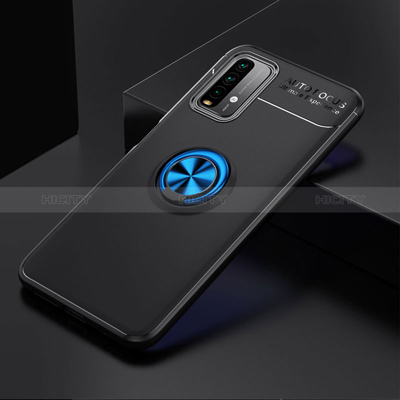 Coque Ultra Fine Silicone Souple Housse Etui avec Support Bague Anneau Aimante Magnetique SD2 pour Xiaomi Redmi 9 Power Bleu et Noir Plus