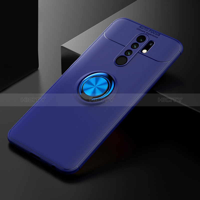 Coque Ultra Fine Silicone Souple Housse Etui avec Support Bague Anneau Aimante Magnetique SD2 pour Xiaomi Redmi 9 Prime India Bleu Plus