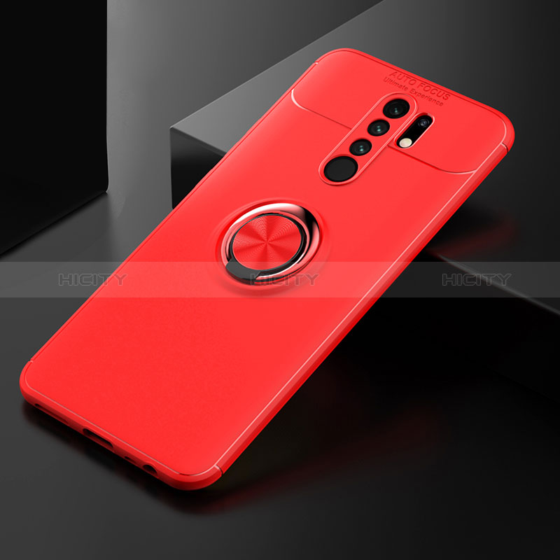 Coque Ultra Fine Silicone Souple Housse Etui avec Support Bague Anneau Aimante Magnetique SD2 pour Xiaomi Redmi 9 Prime India Rouge Plus